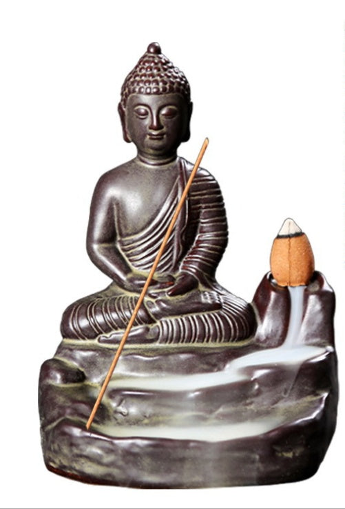 Statua Buddha Guanyin Maitreya - Incenso Backflow Ceramica - Pleyas