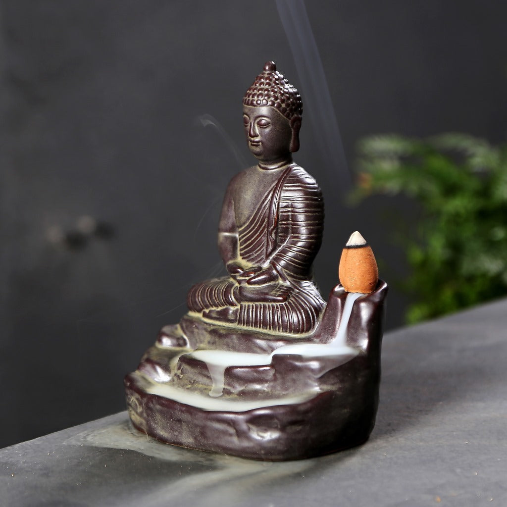 Statua Buddha Guanyin Maitreya - Incenso Backflow Ceramica - Pleyas