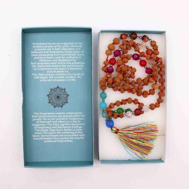 Mala Bali Occhio di Tigre Granato 108 Perle Rudraksha - Pleyas