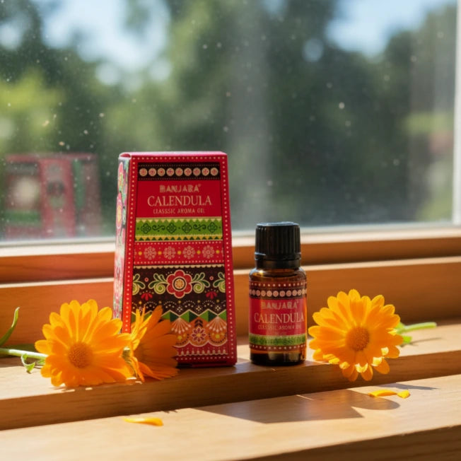 Dettaglio olio fragranza banjara calendula 10ml-Pleyas