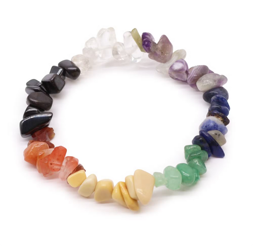 dettaglio braccialetto frammenti di pietre preziose 7 chakra - Pleyas