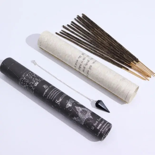 Bastoncini di incenso naturale con pendolo in pietra ossidiana nera - Pleyas