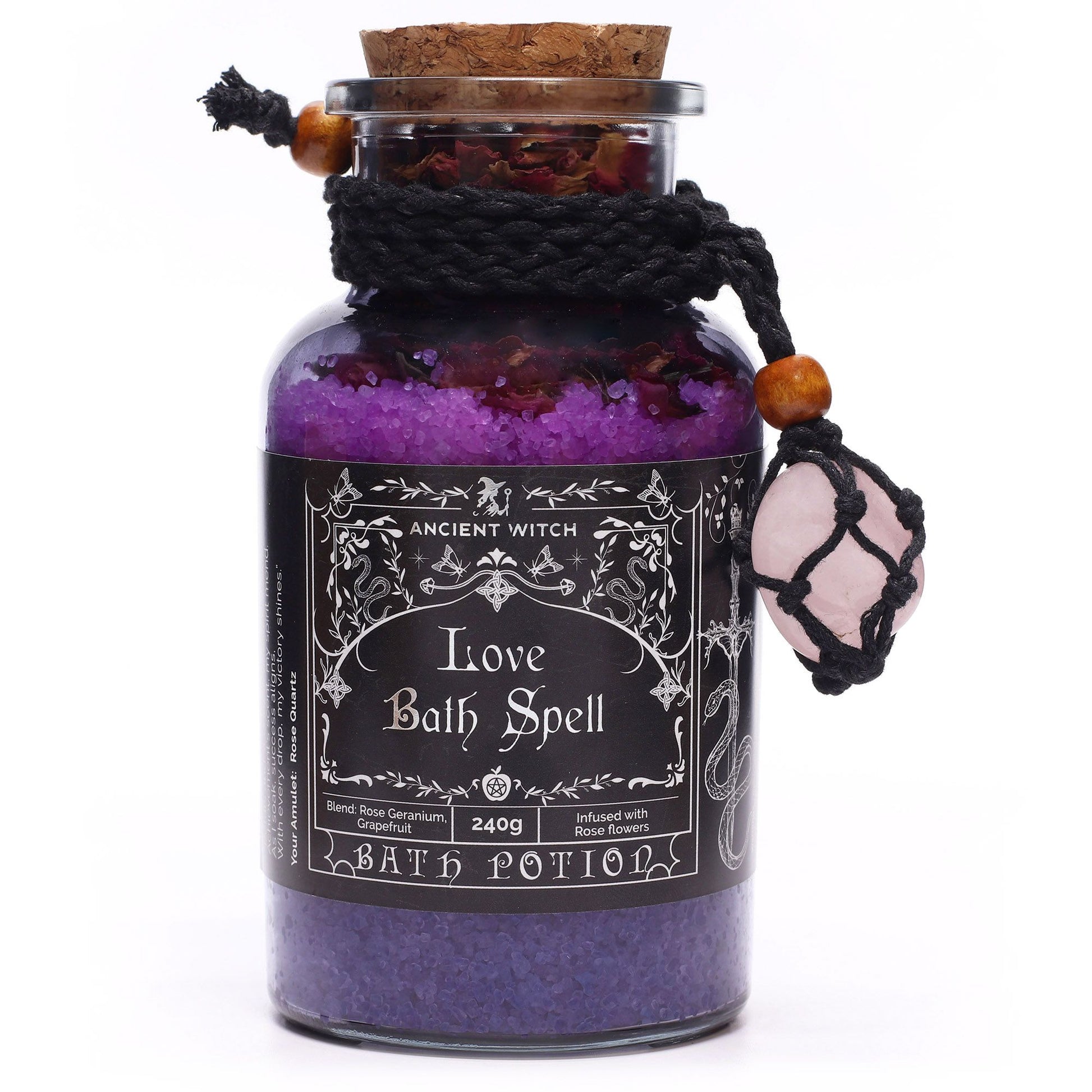 Sacchetto pozione da bagno Magia Antica Amore con amuleto in quarzo rosa - Pleyas