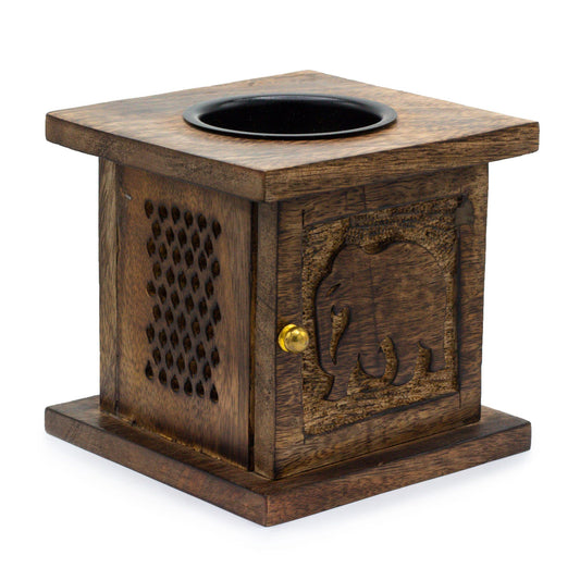Brucia Essenze Quadrato Legno Mango Intaglio Elefante - Pleyas