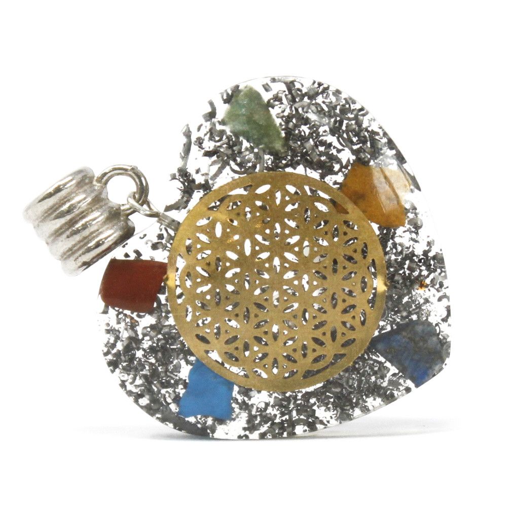 Pendente in Orgonite - Cuore Chakra 7 Pietre