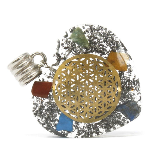 Pendente in Orgonite - Cuore Chakra 7 Pietre