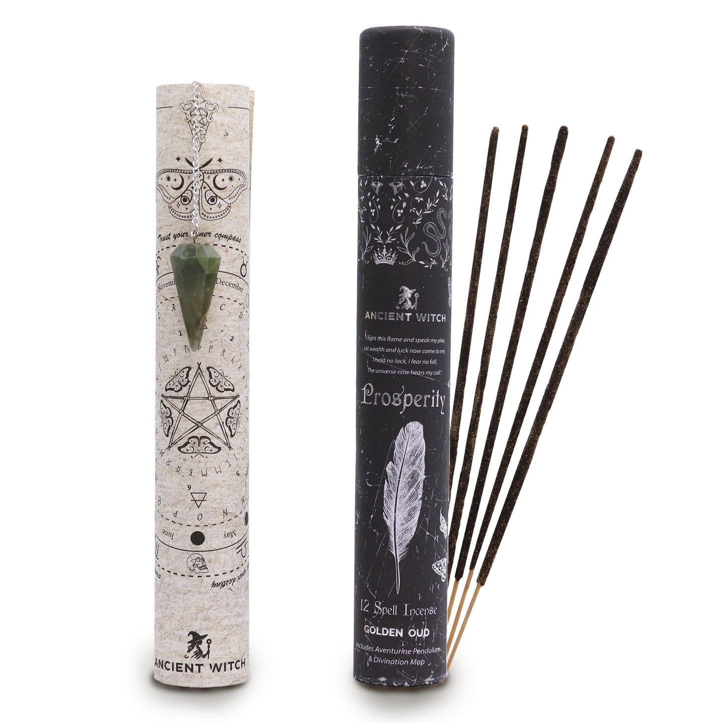 Incenso Rito di Magia Antica con bastoncini e pendolo in pietra verde - Pleyas