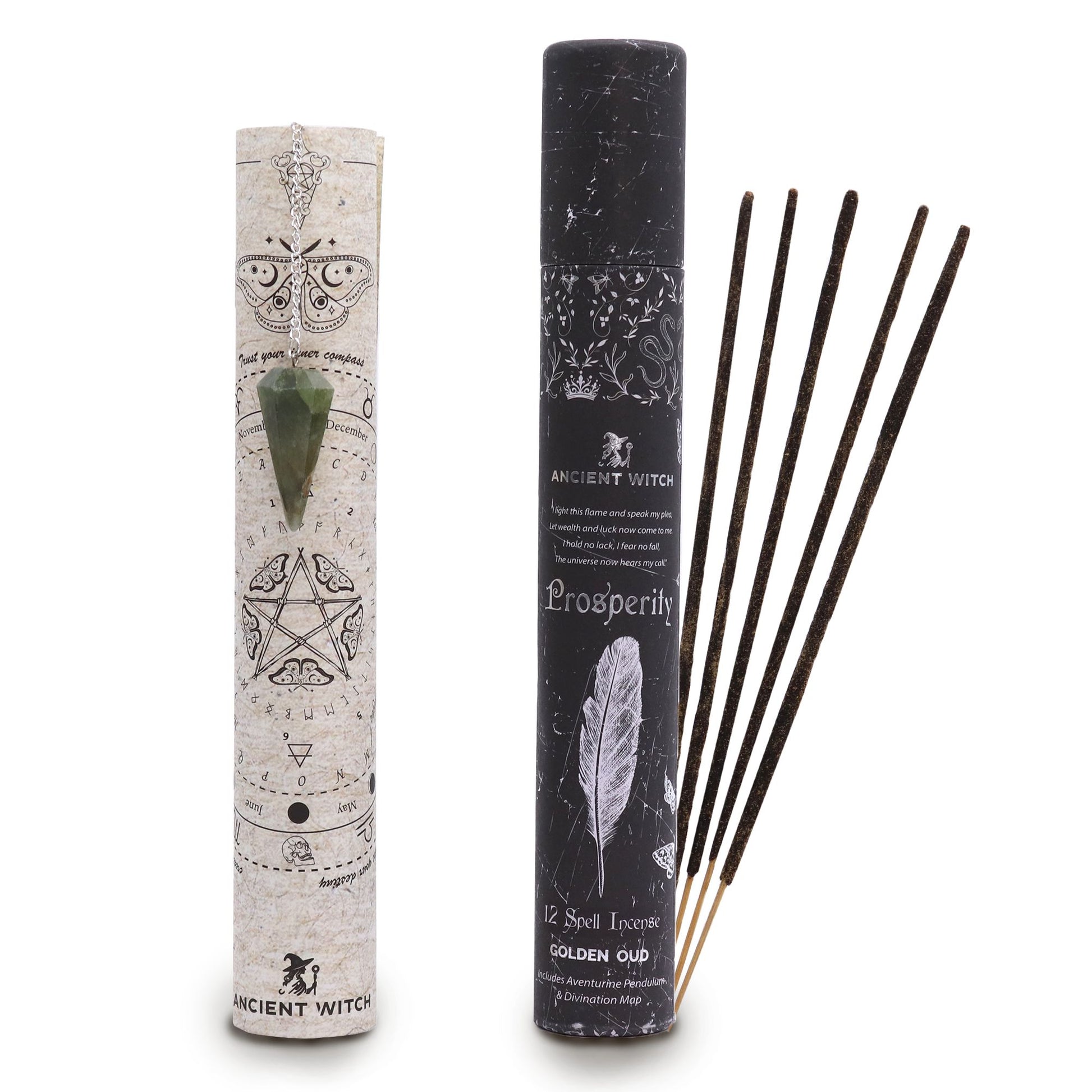 Incenso Rito di Magia Antica con bastoncini e pendolo in pietra verde - Pleyas