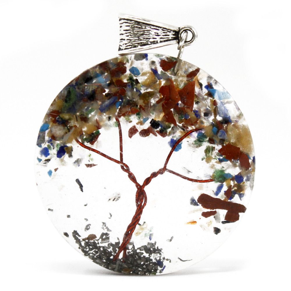 pendente orgonite albero della vita - Medaglione Albero della Vita in Orgonite con schegge di gemme e metallo.