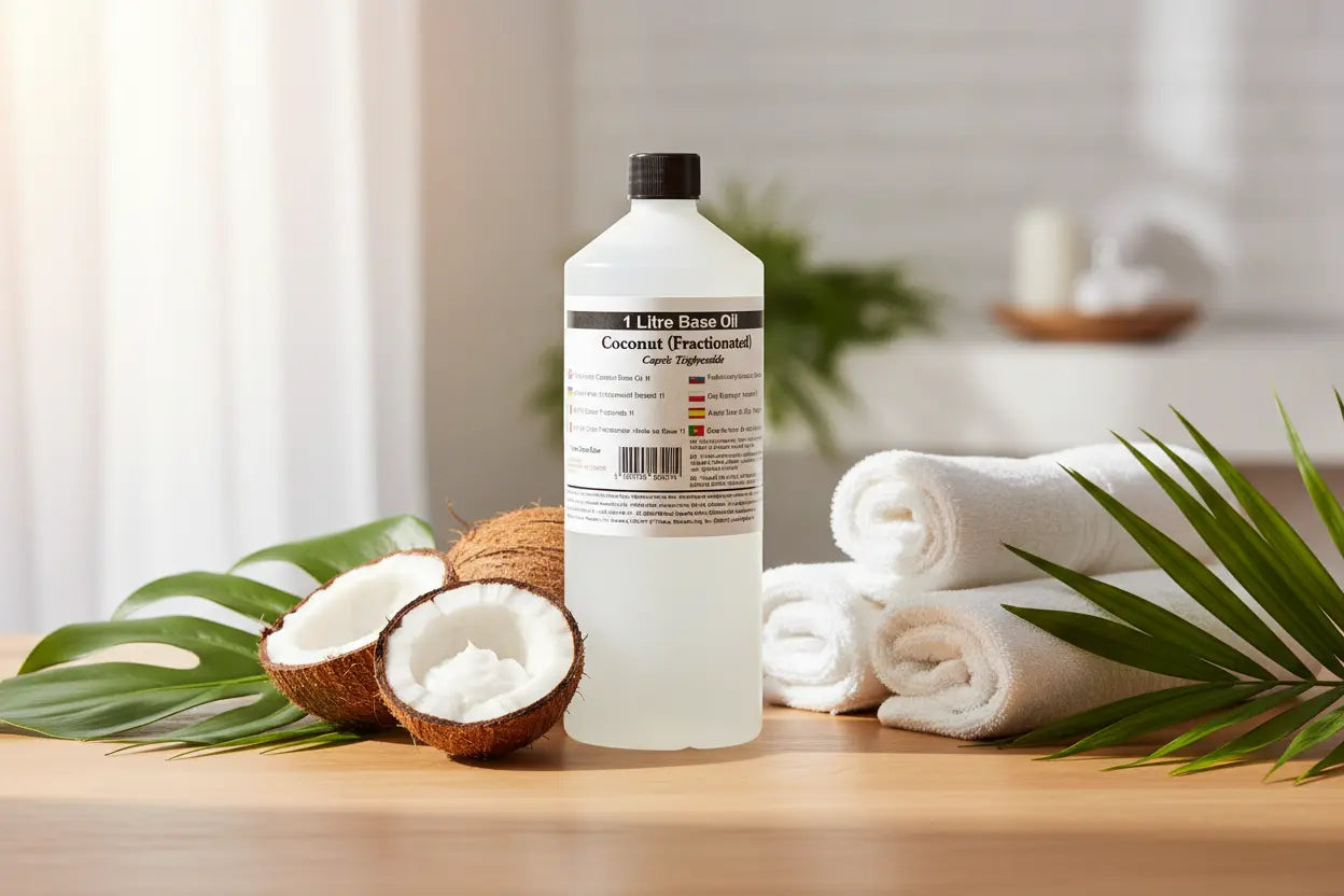 Flacone olio base di cocco frazionato 1 litro uso professionale – Pleyas